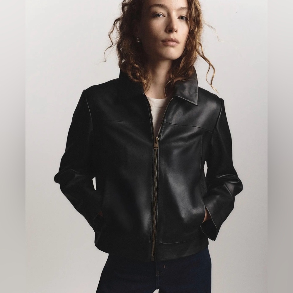 Classic Black Leather Zip Jacket